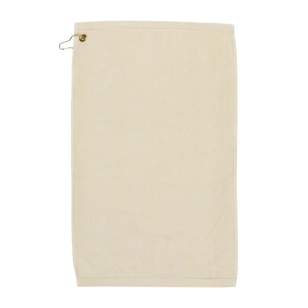 TowelSoft Premium 100% Cotton Terry Velour Golf Towel with Corner Hook & Grommet Placement 16 inch x 26 inch -Beige - Image 2