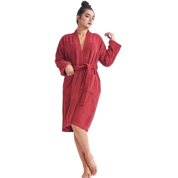 TowelSoft Women's 100% Cotton Terry SPA Bathrobe Red - Image 2