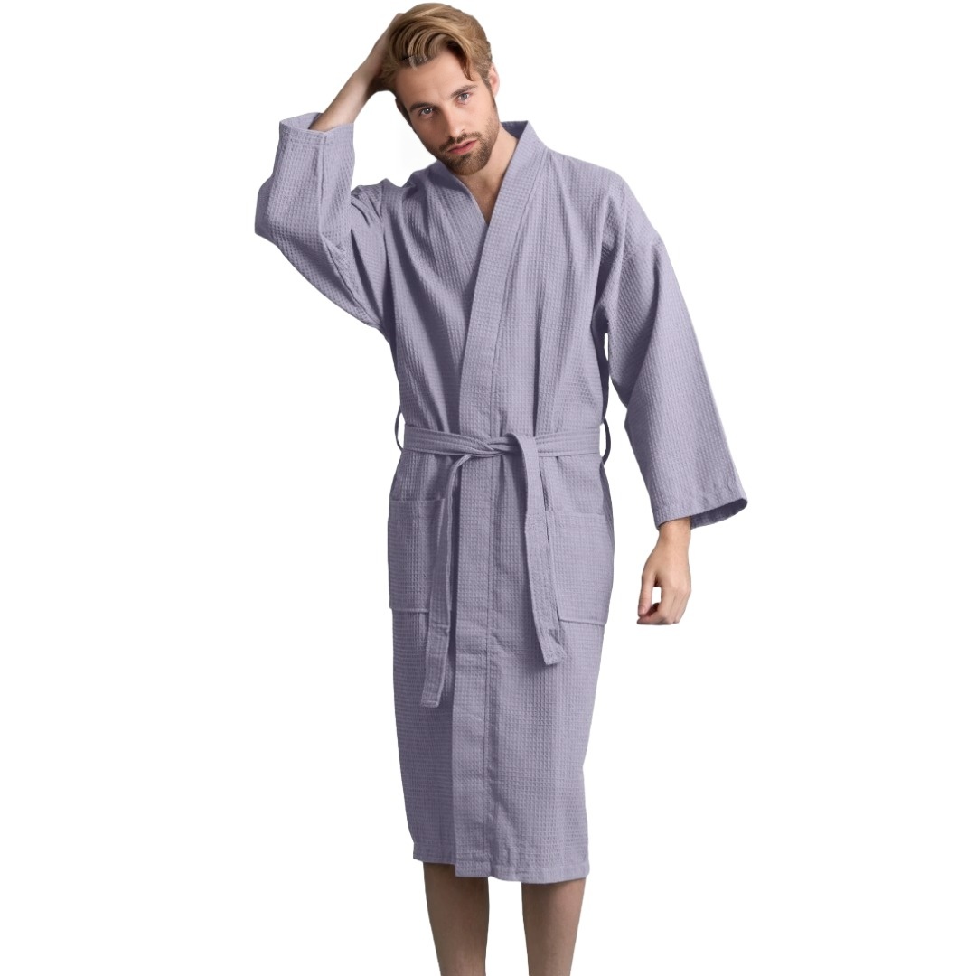 TowelSoft Unisex Men's Waffle Weave Stone Bathrobe (One Size)