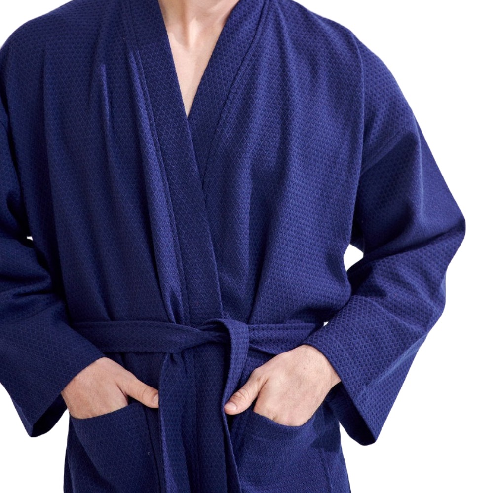 TowelSoft Unisex Men's Waffle Weave Stone Bathrobe (One Size) - Image 3