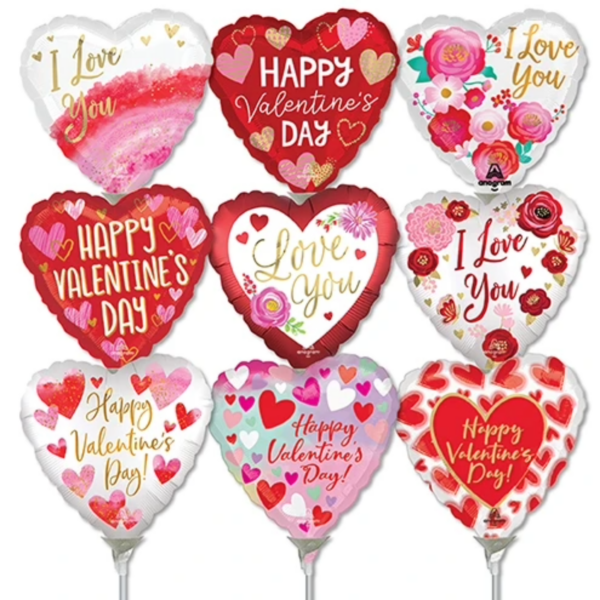 LoonBalloon 4 Inch Valentine & Love Stick Value Pack Balloons (30 Pack) - Pre-Inflated