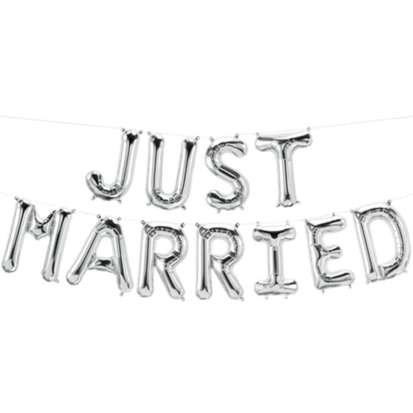 LoonBalloon Just Married Silver Air-Fill Balloon Kit – Elegant & Festive Wedding Balloon Set