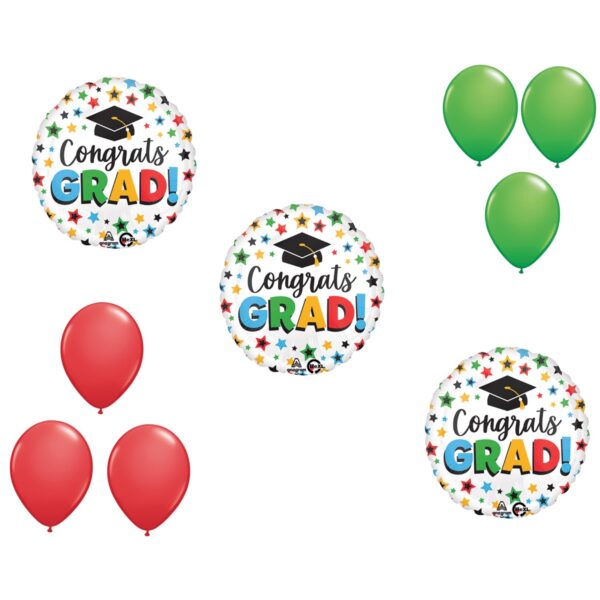 LOONBALLOON Graduation Grad Theme Balloon Set, 3x Standard Multi-Colored Grad Balloon and 6x Latex balloons