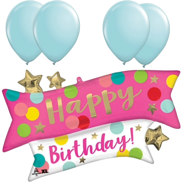 LoonBalloon 38 Inch Satin Pink Confetti Banner Balloon with 4 latex- Festive & Elegant