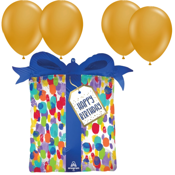 LoonBalloon Gift-Shaped Birthday Balloon with Paint Dots with 4 latex balloons- Festive & Fun