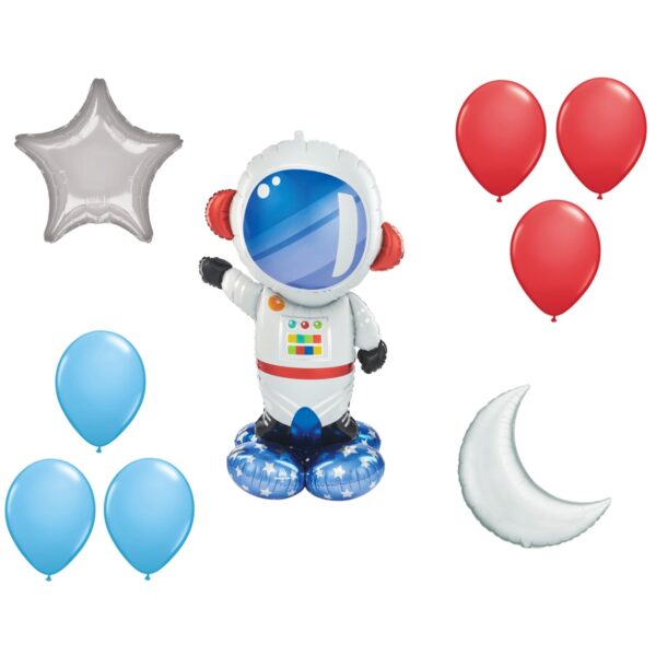 LOONBALLOON Space, Alien, Rocket Theme Balloon Set, 57 Inch Astronaut Air-Fill Balloon, Star, Moon Foil and 4x latex ballons
