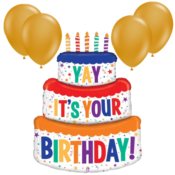LoonBalloon Giant 48 Inch Birthday Cake Delivery Balloon with 4 latex balloons - Festive & Unique