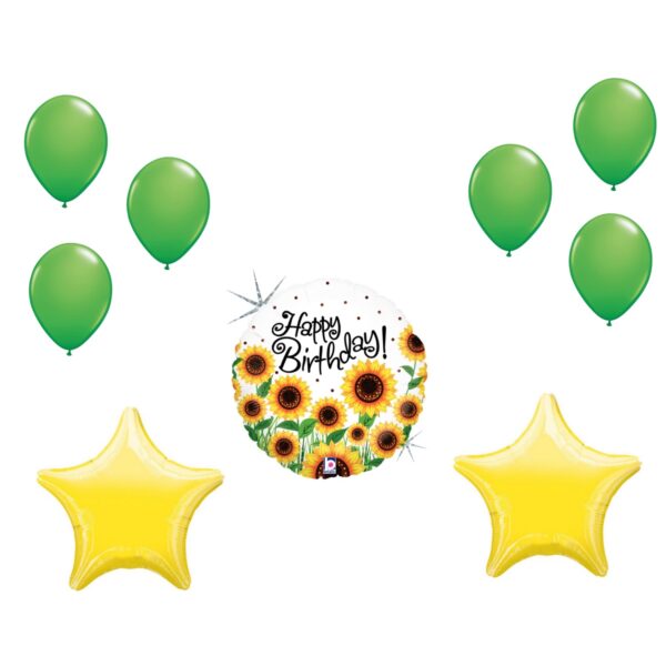 LOONBALLOON Birthday Theme Balloon Set, 18 inch  SUNNY SUNFLOWERS BIRTHDAY, Star Foil and 6x pcs latex