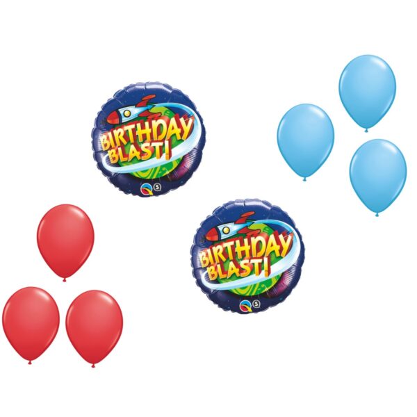 LOONBALLOON Space, Alien, Rocket Theme Balloon Set, 2x Standard 8″ BIRTHDAY BLAST ROCKET Balloons and 6x latex ballons