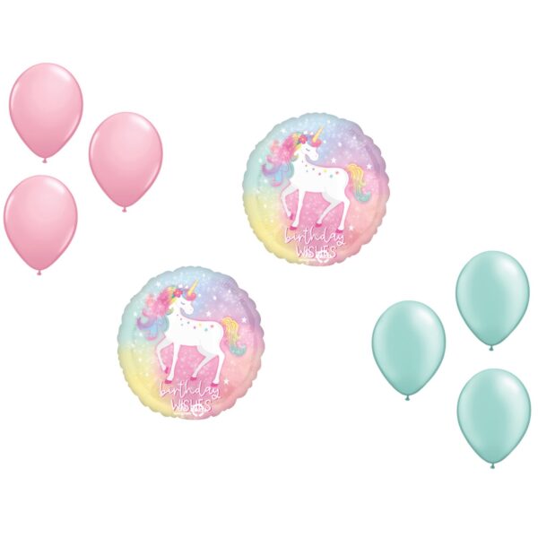 LOONBALLOON Unicorn Theme Balloon Set, 2x Birthday Enchanted Unicorn Balloons and 6x latex balllons