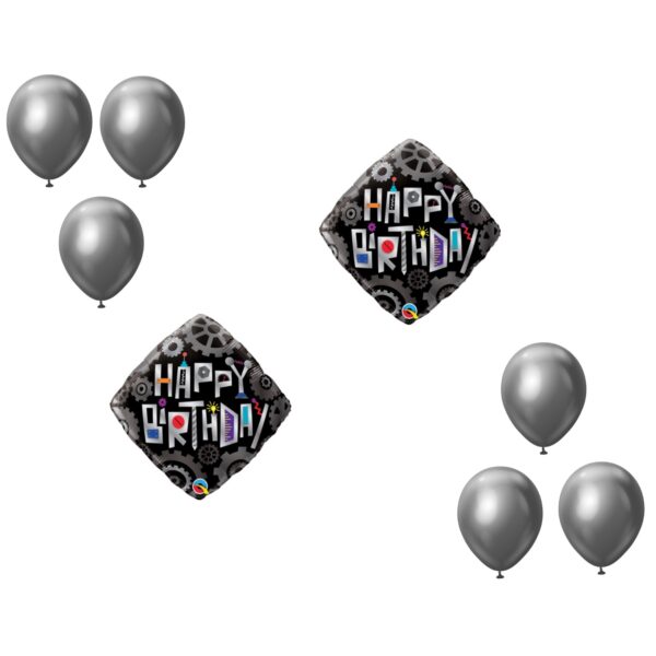 LOONBALLOON Robot AI Theme Balloon Set, Birthday Robot Cogwheels Balloon and 6x latex balloons