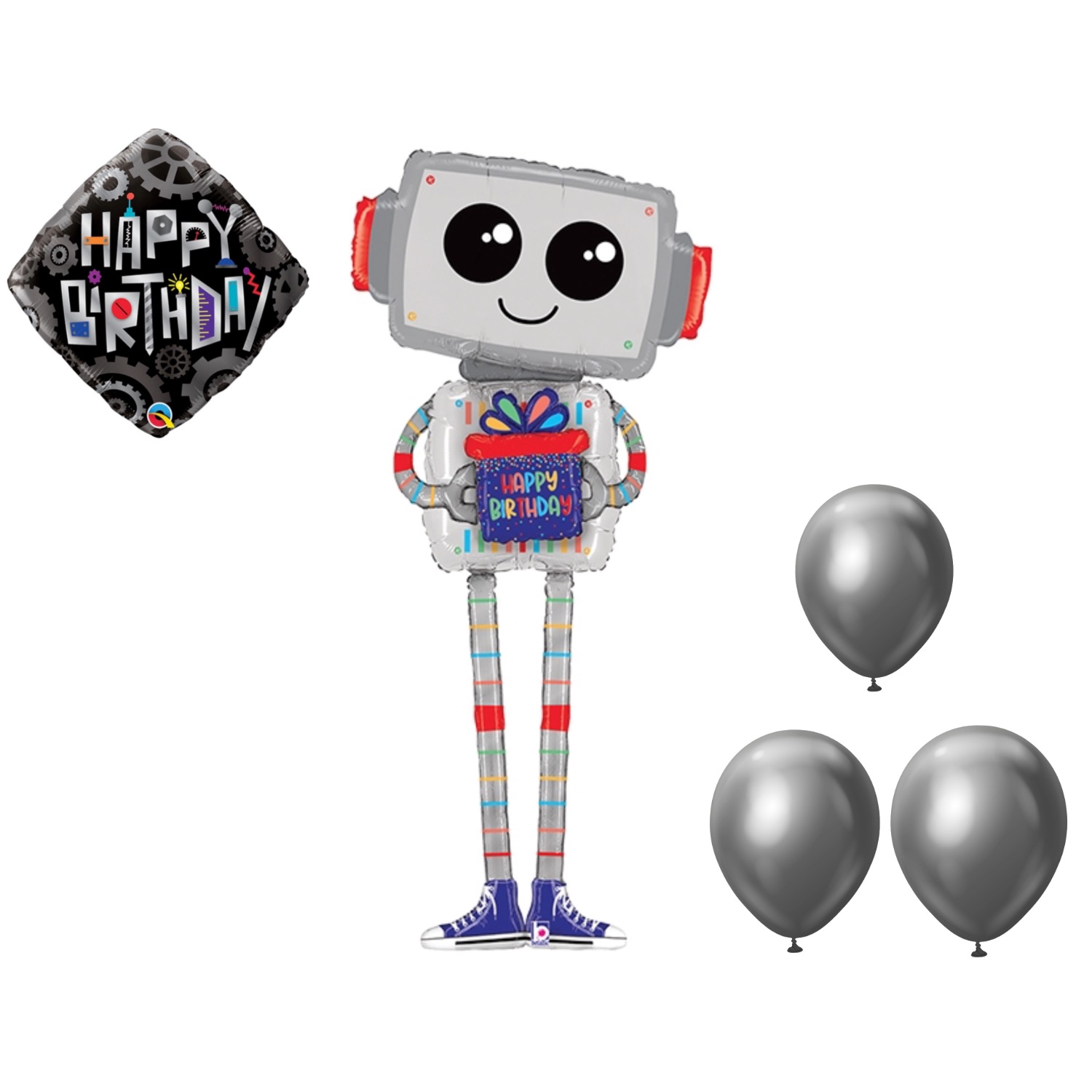 LOONBALLOON Robot AI Theme Balloon Set, 56 Inch Birthday Robot Spec Delivery Balloon and Robot Cogwheels Balloons, 3x latex