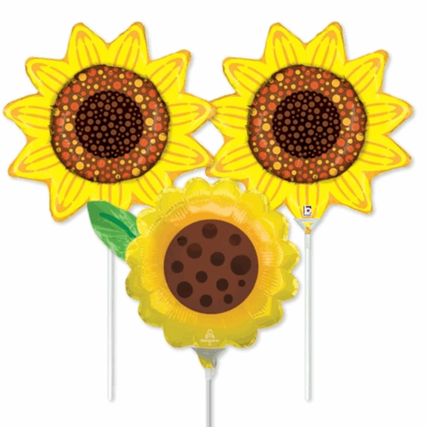 LoonBalloon 14 Inch Sunflower Stick Value Pack Balloons (16 Pack) - Pre-Inflated