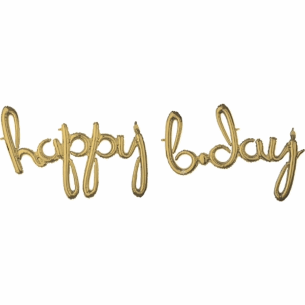 76 Inch Happy BDay Air-Fill White Gold Script Phrase Balloon Kit – Elegant Party Decoration