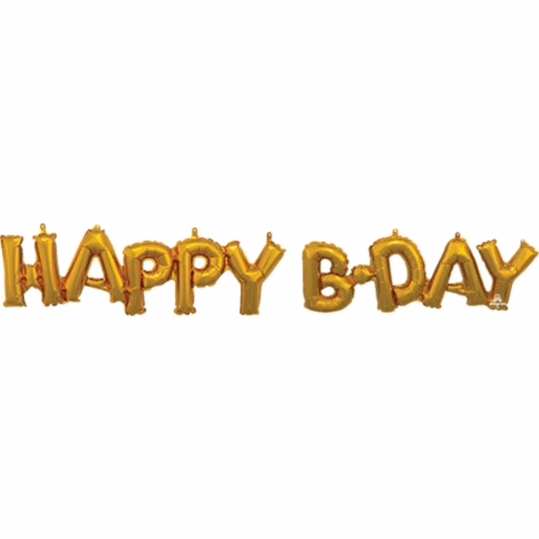 56x10 Inch HAPPY BDAY Block Air-Fill Gold Phrase Balloon Kit – Elegant Party Decoration
