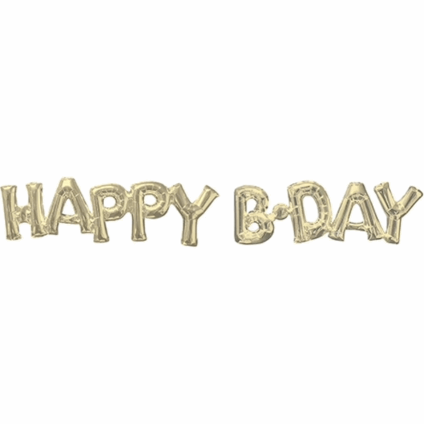 56x10 Inch HAPPY BDAY Block Air-Fill White Gold Phrase Balloon Kit – Elegant Party Decoration